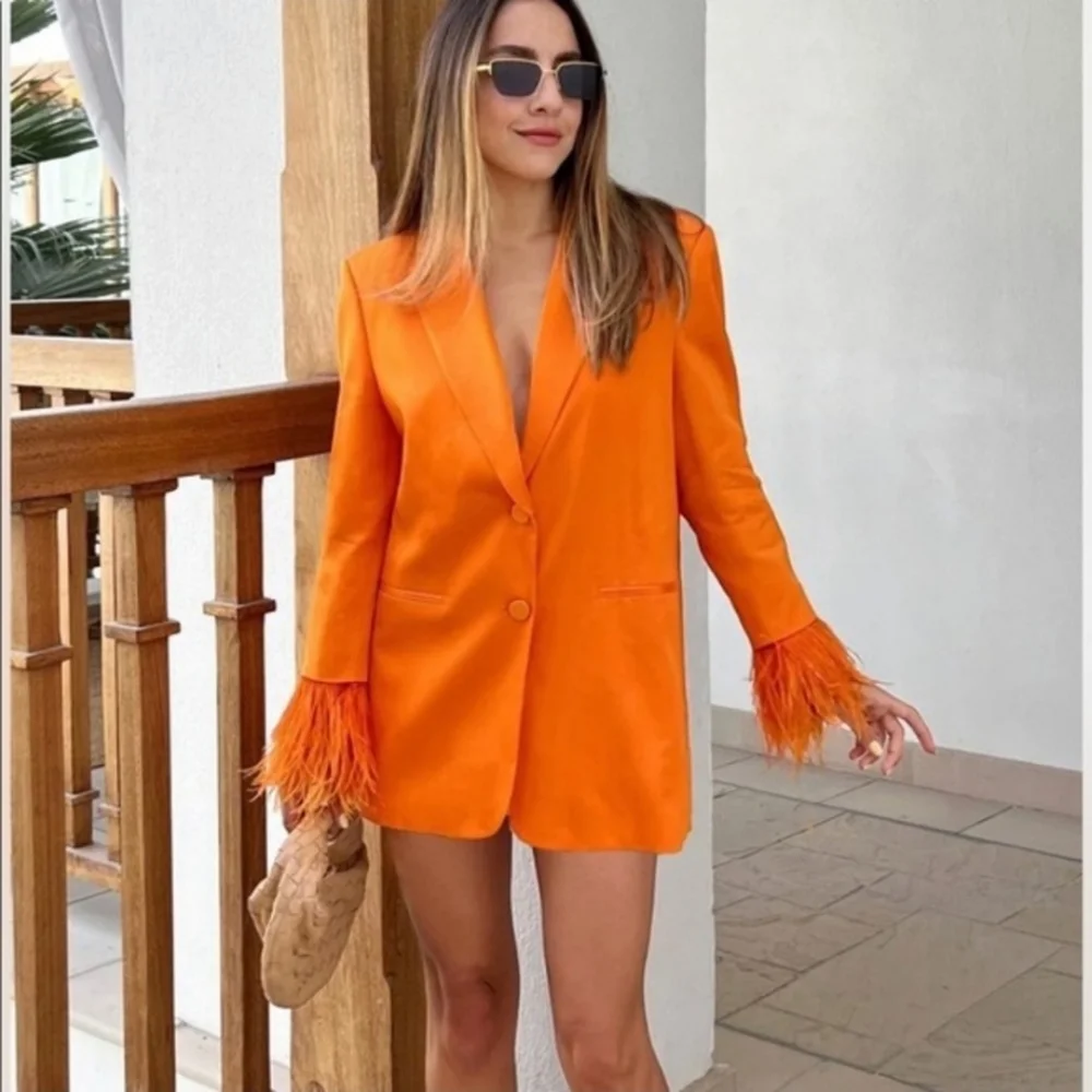 ZARA Set 2pc Blazer and Pants Feather Orange Size M